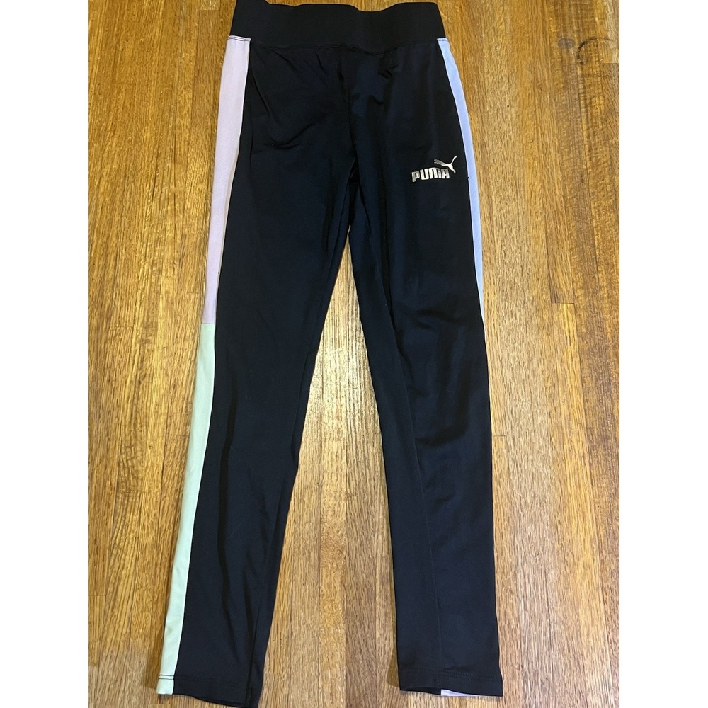 Puma Girls‎ Large (10/12) Black Color Stripe Side Stretch Athletic Running Pants